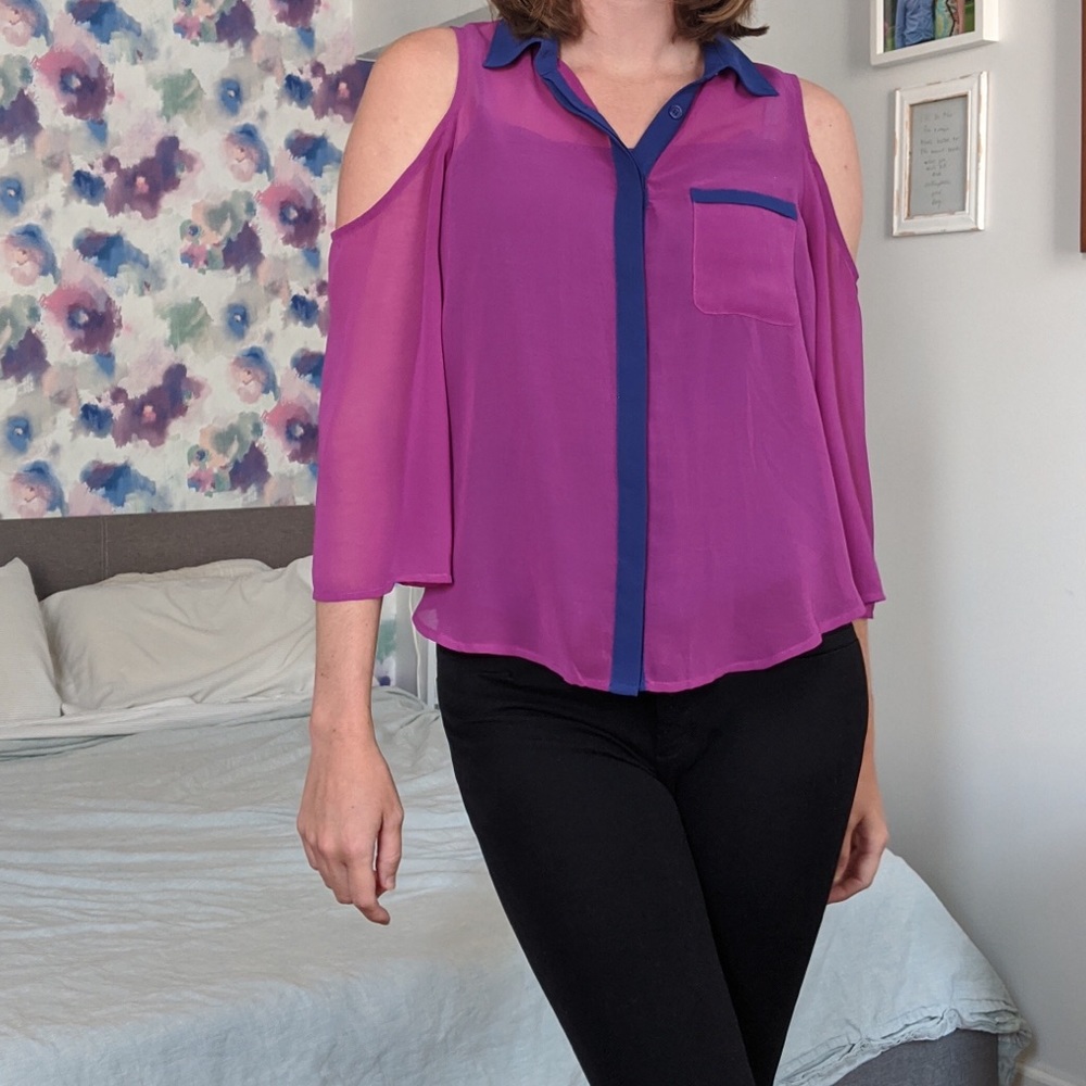 Sheer purple and blue blouse
